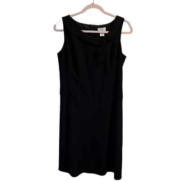 Ann Taylor Loft Asymmetric Neck Wool Blend Sheath Dress Size 6 Black Sleeveless - Picture 1 of 11